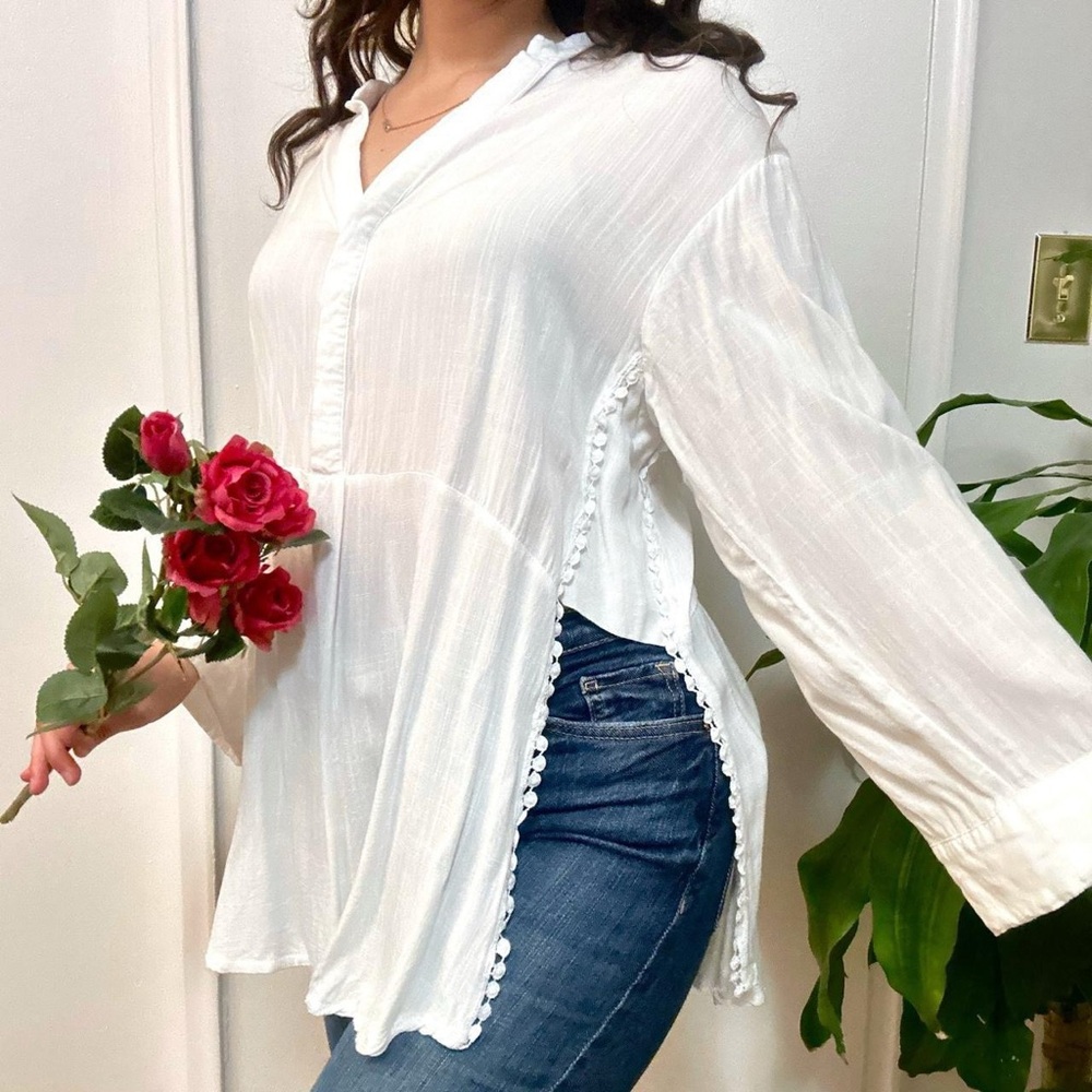 Another Story Romantic Boho  Tunic Top White Size Medium